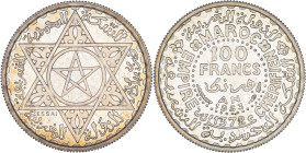 MAROC - MOROCCO
Mohammed V (1927-1961). Essai de 100 francs 1953 - AH 1372, Paris.
Lec.287 ; Argent - 3,98 g - 22 mm - 6 h
Superbe à Fleur de coin.