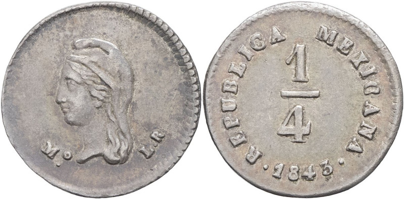 MEXIQUE - MEXICO
République du Mexique (1821-1917). 1/4 réal 1843 LR, Mo, Mexico...