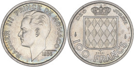 MONACO - MONACO
Rainier III (1949-2005). Essai de 100 francs en argent 1956, Paris.
G.MC143 ; Argent - 7,00 g - 24 mm - 6 h
Superbe à Fleur de coin.