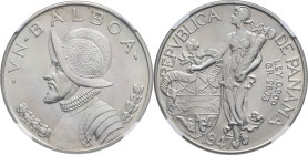 PANAMA - PANAMA
République (1903 - à nos jours). Un balboa 1947, Philadelphie.
KM.13 ; Argent - [26,73] g - 38 mm - 6 h
NGC MS 64 (6385813-002). 
Supe...