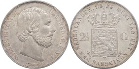 PAYS-BAS - NETHERLANDS
Guillaume III (1849-1890). 2 1/2 florins (2 1/2 gulden) 1874, Utrecht.
KM.82 ; Argent - [25,00] g - 38 mm - 6 h
PCGS AU53 (3175...