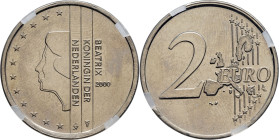 PAYS-BAS - NETHERLANDS
Beatrix (1980-2013). 2 euro, frappe sur flan monométallique 2000, Utrecht.
KM.241 v. ; Cupro-nickel - 8,67 g - 25,75 mm - 12 h
...