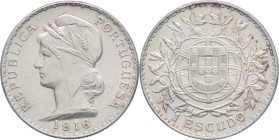 PORTUGAL - PORTUGAL
République. 1 escudo 1916, Lisbonne.
KM.564 ; Argent - [25,00] g - 37 mm - 12 h
PCGS MS61 (83894852). 
Superbe.