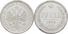 RUSSIE - RUSSIA
Alexandre II (1855-1881). Rouble 1878 НФ, СПБ, Saint-Pétersbourg.
Bitkin 92 - KM.25 ; Argent - 20,78 g - 35,5 mm - 12 h
Exemplaire lég...