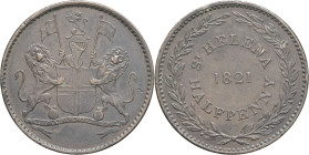 SAINT-HÉLÈNE (île de) - HELENE
Georges IV (1820-1830). Halfpenny 1821.
DMP.1182 - KM#A4 ; Cuivre - 9,33 g - 28 mm - 6 h
TTB.