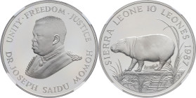 SIERRA LEONE - SIERRA LEONE
République. 10 leones, 25e anniversaire du WWF, Flan bruni (PROOF) 1987.
KM.41 ; Argent - [28,28] g - 39 mm - 12 h
NGC PF ...