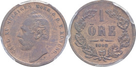 SUÈDE - SWEDEN
Charles XV (1859-1872). 1 öre 1862, Stockholm.
KM.705 ; Bronze - [2,80] g - 20 mm - 6 h
PCGS Genuine Cleaning - AU Details (28932255). ...