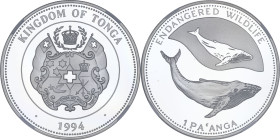 TONGA - TONGA
Taufa’ahau Tupou IV (1965-2006). 1 pa’anga, faune en danger : baleine à bosse, Flan bruni (PROOF) 1994.
KM.162 ; Argent - [31,47] g - 38...