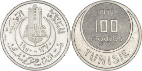 TUNISIE - TUNISIA
Mohamed Lamine, Bey (1943-1957). Essai de 100 francs 1950 - AH 1370, Paris.
Lec.401 ; Cupro-nickel - 11,87 g - 31 mm - 6 h
D’infimes...