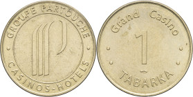 TUNISIE - TUNISIA
Habib Bourguiba (1957-1987). Jeton, Grand casino Partouche à Tabarka, 1 dinar ND.
Bronze-aluminium - 4,20 g - 23 mm - 12 h
Superbe.