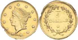 USA - UNITED STATES OF AMERICA
République fédérale des États-Unis d’Amérique (1776-à nos jours). 1/4 dollar, California gold ND (1853).
BG.222 ; Or - ...