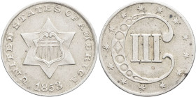 USA - UNITED STATES OF AMERICA
République fédérale des États-Unis d’Amérique (1776-à nos jours). 3 cents, petite étoile 1853, Philadelphie.
KM.75 ; Ar...