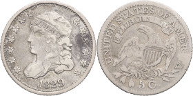 USA - UNITED STATES OF AMERICA
République fédérale des États-Unis d’Amérique (1776-à nos jours). 5 cents (half dime), buste coiffé 1829, Philadelphie....