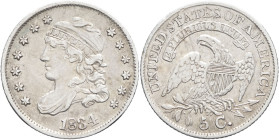 USA - UNITED STATES OF AMERICA
République fédérale des États-Unis d’Amérique (1776-à nos jours). 5 cents (half dime), buste coiffé 1834, Philadelphie....