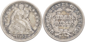 USA - UNITED STATES OF AMERICA
République fédérale des États-Unis d’Amérique (1776-à nos jours). Half dime, Liberté assise 1841, Philadelphie.
KM.62.2...