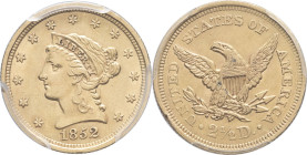 USA - UNITED STATES OF AMERICA
République fédérale des États-Unis d’Amérique (1776-à nos jours). 2,5 dollars Liberty 1852, Philadelphie.
Fr.114 ; Or -...