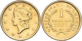 USA - UNITED STATES OF AMERICA
République fédérale des États-Unis d’Amérique (1776-à nos jours). 1 dollar 1851, Philadelphie.
KM.73 - Fr.84 ; Or - 1,5...
