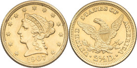 USA - UNITED STATES OF AMERICA
République fédérale des États-Unis d’Amérique (1776-à nos jours). 2 1/2 dollars, tête de Libérté 1907, Philadelphie.
KM...