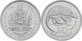 VENEZUELA - VENEZUELA
République (1830- à nos jours). 50 bolivares, série conservation 1975, Llantrisant.
KM.47 ; Argent - [35,00] g - 42 mm - 6 h
NGC...