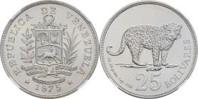VENEZUELA - VENEZUELA
République (1830- à nos jours). 25 bolivares, série conservation 1975, Llantrisant.
KM.46 ; Argent - [28,28] g - 38,5 mm - 6 h
N...