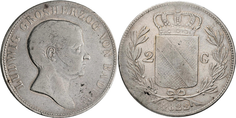 Baden: Ludwig 1818-1830: Doppelgulden 1822, AKS 54, Jaeger 32. Schrötlingsfehler...
