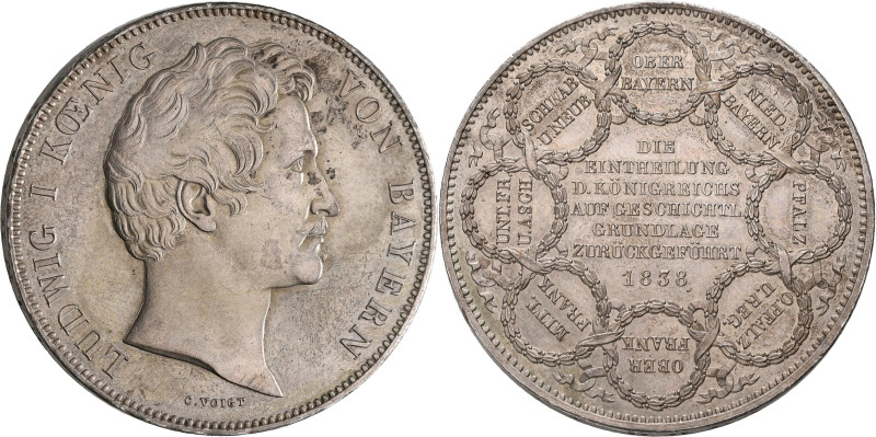 Bayern: Ludwig I. 1825-1848: Geschichtsdoppeltaler 1838, Einteilung des Königrei...