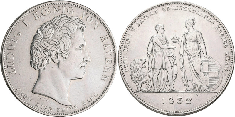 Bayern: Ludwig I. 1825-1848: Geschichtstaler 1832, Otto, Griechenlands erster Kö...