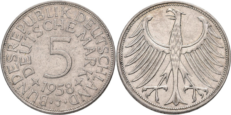 Bundesrepublik Deutschland 1948-2001: 73 x 5 DM Kursmünzen Silberadler (J. 387),...