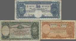 Australia: Commonwealth Bank of Australia, set with 10 Shillings, 1 and 5 Pounds ND(1939-52), P.25a, 26a, 27d, Condition: F/F-. (3 pcs.)
 [differenzb...