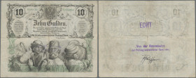 Austria: Die privilegierte Österreichische Nationalbank, 10 Gulden 15.1.1863, P. A 89, reverse Stamped ”Echt / Von der Kommission / zur Prüfung beanst...