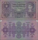 Austria: Oesterreichische Nationalbank 10 Schilling 1925, P.89, both upper corners backs damaged by taping into album, otherwice UNC, Condition: VF.
...
