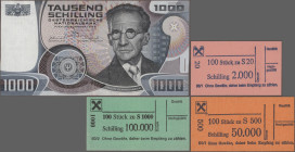 Austria: Oesterreichische Nationalbank, 1.000 Schilling 1983 with portrait of Erwin Schrödinger, P.152 in nice aUNC condition, in addition 6bandaroles...
