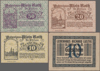 Austria: St. Pölten, Lederhaus Richard Lustig, 10 Heller o.D., Modenhaus Alois Roth, 10, 20, 50 Heller 1920, 4 Scheine, K/K 930 a, 933 b, III, I/I- (3...