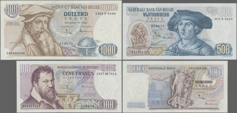 Belgium: 100 Francs 11.4.1972, 500 Francs 13.5.1971, 1000 Francs 17.5.1973, P. 1...