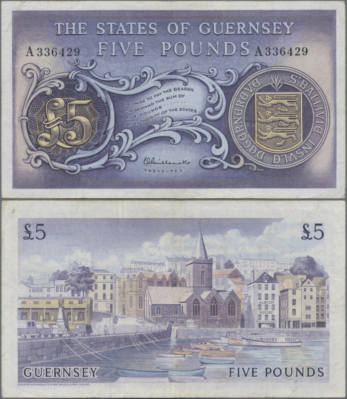 Guernsey: The States of Guernsey, 5 Pounds ND(1969-75), P.46a, slightly stained ...