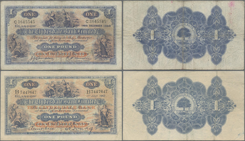 Scotland: The Clydesdale Bank Limited, pair with 1 Pound 1942 (P.189c, F+/VF) an...