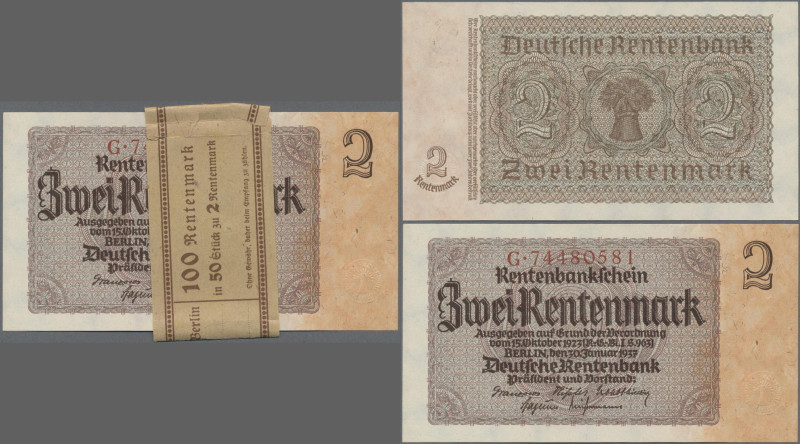 Deutschland - Deutsches Reich bis 1945: Bündel mit 61 Banknoten zu 2 Rentenmark ...