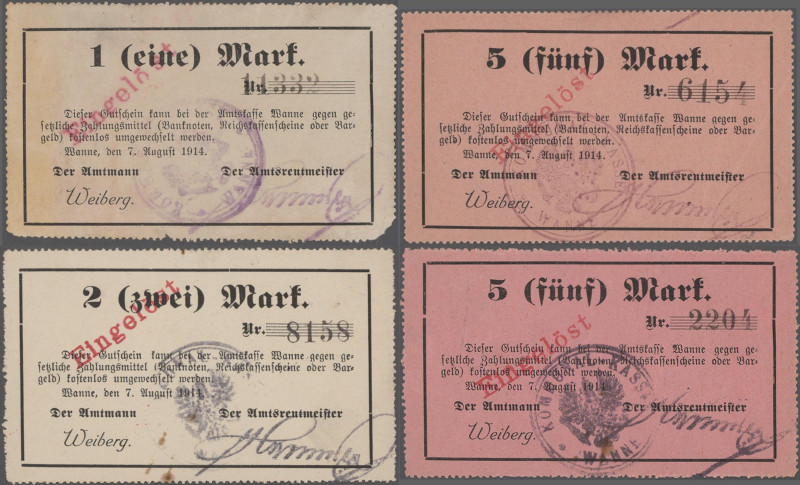 Deutschland - Notgeld - Westfalen: Wanne, Amtmann und Amtrentmeister, 1, 2, 5 Ma...