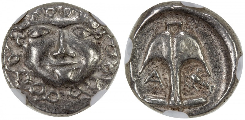 APOLLONIA PONTIKA: AR drachm, ND [450-400 BC], S-1655var, anchor with "A " to le...
