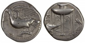 BRUTTIUM: Anonymous, ca. 350-300 BC, AR nomos (7.55g), Kroton, ANS-369, eagle standing left on a hare, with head raised and wings displayed; to lower ...