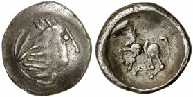 CELTIC (EAST EUROPE): ca. 200-100 BC, AR "tetradrachm " (6.97g), OTA-303, stylized laureate head of Zeus right // stylized horse advancing left, VF-EF...