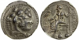 MACEDONIA: Alexander III, the Great, 336-323 BC, AR tetradrachm, early posthumous issue: bust of Heracles in lion skin right // Zeus seated left, unce...