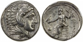 MACEDONIA: Alexander III, the Great, 336-323 BC, AR tetradrachm, bust of Heracles in lion skin right // Zeus seated left, uncertain symbol to left, we...