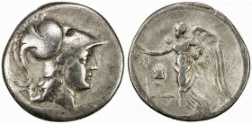 PAMPHYLIA: Anonymous, ca. 205-100 BC, AR tetradrachm (15.92g), Side, S-5436, SNG von Aulock 4792, helmeted head of Athena right // Nike flying left, h...
