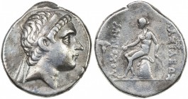 SELEUKID KINGDOM: Antiochos III, the Great, 223-187 BC, AR tetradrachm (17.04g), ND, S-6934, king's head right // Apollo seated on omphalos, holding o...