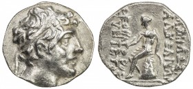 SELEUKID KINGDOM: Alexander I Balas, 150-145 BC, AR drachm (2.98g), ND, S-7035, king's head right, diademed // naked Apollos seated on Omphalos, holdi...