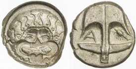 THRACE: Anonymous, ca. 400-350 BC, AR diobol (3.51g), Apollonia Pontika, S-1657, SNG BMC 160-1, laureate head of Gorgoneion facing with curls // ancho...