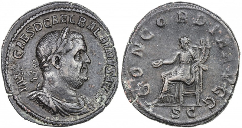 ROMAN EMPIRE: Balbinus, 238 AD, AE sestertius (20.08g), Rome (238), S-8494, laur...