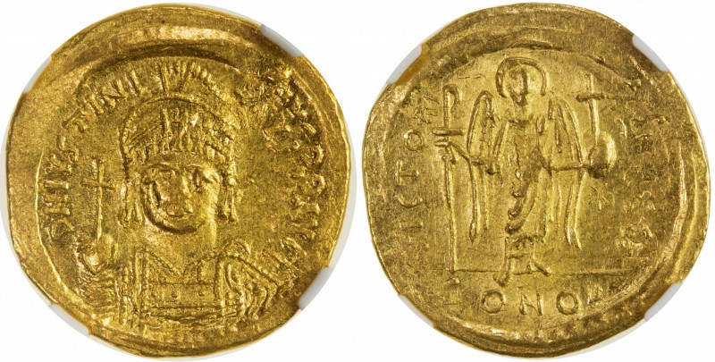 BYZANTINE EMPIRE: Justinian I, 527-565, AV solidus, S-139, D N IVSTINI - ANVS PP...