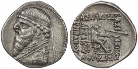 PARTHIAN KINGDOM: Mithradates II, 95-87 BC, AR drachm (4.01g), Shore-85 ff, bust left with long beard, diademed // king enthroned, holding bow, 5-line...